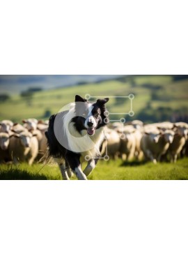 Σετ των 2 Intra Συλλεκτικό Ξύλινο Παζλ Plywood  4mm - Σκύλος Border Collie που τρέχει μέσα από το κοπάδι των προβάτων Σε Ξύλινο Κουτί - Διαστάσεις: 10x10 cm – 25 κομμάτια