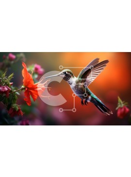 Intra Συλλεκτικό Ξύλινο Παζλ Plywood  4mm - Κολίμπρι που πετά προς το κόκκινο λουλούδι Σε Ξύλινο Κουτί - Διαστάσεις: 10x10 cm – 25 κομμάτια