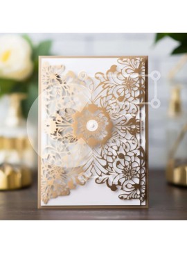 Σετ των 2 Intra Συλλεκτικό Ξύλινο Παζλ Plywood  4mm - Κάρτα γάμου με χρυσή κοπή με λέιζερ με λουλουδάτο σχέδιο Σε Ξύλινο Κουτί - Διαστάσεις: 10x10 cm – 25 κομμάτια