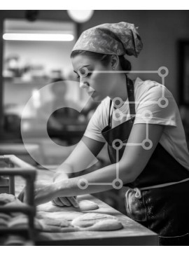 Σετ των 2 Intra Συλλεκτικό Ξύλινο Παζλ Plywood  4mm - Γυναίκα στην ποδιά που προετοιμάζει το ψωμί σε ένα αρτοποιείο Σε Ξύλινο Κουτί - Διαστάσεις: 10x10 cm – 25 κομμάτια