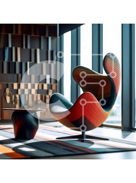 Intra Συλλεκτικό Ξύλινο Παζλ Plywood  4mm - Πολύχρωμη και κομψή καρέκλα Egg σε ένα κομψό διαμέρισμα στην πόλη Σε Ξύλινο Κουτί - Διαστάσεις Puzzle: 10x10 cm – 25 κομμάτια