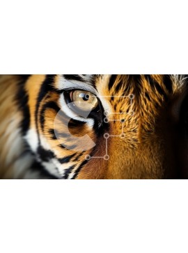 Intra Συλλεκτικό Ξύλινο Παζλ Plywood  4mm - Κοντινό πλάνο του προσώπου της τίγρης με ορθάνοιχτα μάτια Σε Ξύλινο Κουτί - Διαστάσεις: 10x10 cm – 25 κομμάτια