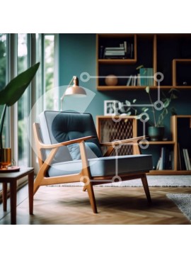 Intra Συλλεκτικό Ξύλινο Παζλ Plywood  4mm - Κομψό σαλόνι με μπλε τοίχο, δάπεδα από μασίφ ξύλο και μεγάλο παράθυρο Σε Ξύλινο Κουτί - Διαστάσεις Puzzle: 10x10 cm – 25 κομμάτια