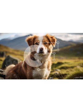 Intra Συλλεκτικό Ξύλινο Παζλ Plywood  4mm - Καφέ και λευκό σκυλί σε βραχώδες έδαφος με βουνά στο φόντο Σε Ξύλινο Κουτί - Διαστάσεις: 10x10 cm – 25 κομμάτια