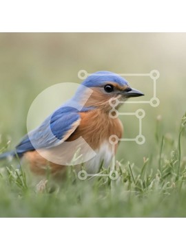 Intra Συλλεκτικό Ξύλινο Παζλ Plywood  4mm - Μπλε πουλί που στέκεται στην πράσινη χλόη Σε Ξύλινο Κουτί - Διαστάσεις: 10x10 cm – 25 κομμάτια