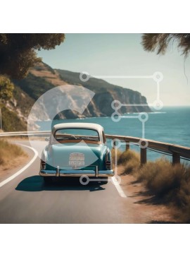 Intra Συλλεκτικό Ξύλινο Παζλ Plywood  4mm - Παλιό αυτοκίνητο που οδηγεί σε στροφές ωκεάνιο δρόμο Σε Ξύλινο Κουτί - Διαστάσεις Puzzle: 10x10 cm – 25 κομμάτια