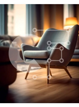 Intra Συλλεκτικό Ξύλινο Παζλ Plywood  4mm - Κομψό μινιμαλιστικό σαλόνι με γκρι καρέκλα και ξύλινο πάτωμα Σε Ξύλινο Κουτί - Διαστάσεις Puzzle: 10x10 cm – 25 κομμάτια