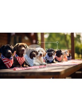 Σετ των 2 Intra Συλλεκτικό Ξύλινο Παζλ Plywood  4mm - Patriotic Dogs που γιορτάζουν την 4η Ιουλίου Σε Ξύλινο Κουτί - Διαστάσεις: 10x10 cm – 25 κομμάτια