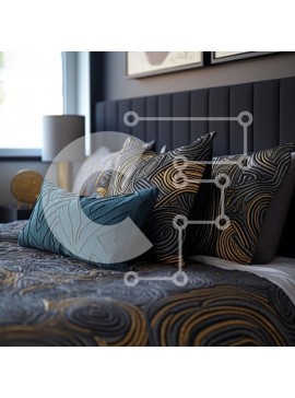 Intra Συλλεκτικό Ξύλινο Παζλ Plywood  4mm - Κομψό μαύρο και χρυσό υπνοδωμάτιο με ριγέ τοίχο και κλινοσκεπάσματα Σε Ξύλινο Κουτί - Διαστάσεις Puzzle: 10x10 cm – 25 κομμάτια