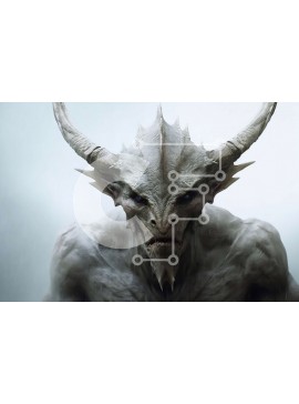 Intra Συλλεκτικό Ξύλινο Παζλ Plywood  4mm - Εικονογράφηση λευκού δαίμονα με κέρατα και αιχμηρά δόντια Σε Ξύλινο Κουτί - Διαστάσεις Puzzle: 10x10 cm – 25 κομμάτια