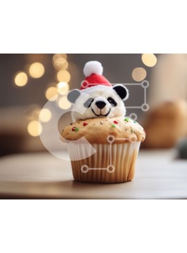 Σετ των 2 Intra Συλλεκτικό Ξύλινο Παζλ Plywood  4mm - Γεμιστό Panda σε ανάποδο cupcake με καπέλο για πάρτι Σε Ξύλινο Κουτί - Διαστάσεις: 10x10 cm – 25 κομμάτια