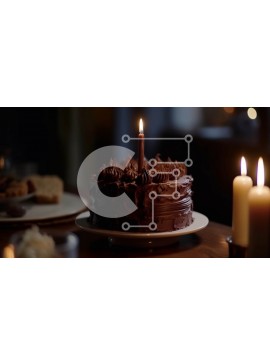 Σετ των 2 Intra Συλλεκτικό Ξύλινο Παζλ Plywood  4mm - Νόστιμο κέικ σοκολάτας με ένα αναμμένο κερί σε ένα τραπέζι μπροστά από μια θέα στην πόλη τη νύχτα Σε Ξύλινο Κουτί - Διαστάσεις: 10x10 cm – 25 κομμάτια