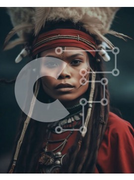 Intra Συλλεκτικό Ξύλινο Παζλ Plywood  4mm - Σοβαρή ιθαγενής Αμερικανίδα που φορά παραδοσιακή κόμμωση και κοσμήματα Σε Ξύλινο Κουτί - Διαστάσεις Puzzle: 10x10 cm – 25 κομμάτια