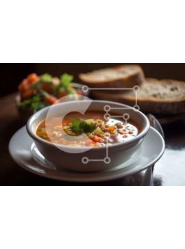 Σετ των 2 Intra Συλλεκτικό Ξύλινο Παζλ Plywood  4mm - Νόστιμο μπολ σούπας με λαχανικά και ψωμί σε ένα τραπέζι Σε Ξύλινο Κουτί - Διαστάσεις: 10x10 cm – 25 κομμάτια