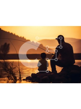 Intra Συλλεκτικό Ξύλινο Παζλ Plywood  4mm - Πατέρας και γιος που ψαρεύουν δίπλα στο νερό Σε Ξύλινο Κουτί - Διαστάσεις Puzzle: 10x10 cm – 25 κομμάτια