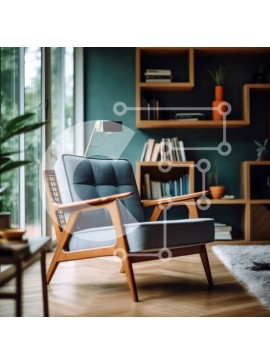 Intra Συλλεκτικό Ξύλινο Παζλ Plywood  4mm - Ευρύχωρο και καλά φωτισμένο σαλόνι με ράφι και μπλε πολυθρόνα Σε Ξύλινο Κουτί - Διαστάσεις Puzzle: 10x10 cm – 25 κομμάτια