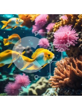 Intra Συλλεκτικό Ξύλινο Παζλ Plywood  4mm - Κίτρινα ψάρια που κολυμπούν στο ενυδρείο με ροζ και μωβ κοράλλια Σε Ξύλινο Κουτί - Διαστάσεις: 10x10 cm – 25 κομμάτια