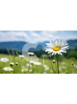 Intra Συλλεκτικό Ξύλινο Παζλ Plywood  4mm - Γραφικό λευκό λουλούδι μαργαρίτας σε ανοιχτό χωράφι με θέα στο βουνό Σε Ξύλινο Κουτί - Διαστάσεις: 10x10 cm – 25 κομμάτια