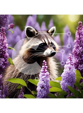 Intra Συλλεκτικό Ξύλινο Παζλ Plywood  4mm - Περίεργο ρακούν ανάμεσα σε μωβ άνθη Σε Ξύλινο Κουτί - Διαστάσεις: 10x10 cm – 25 κομμάτια