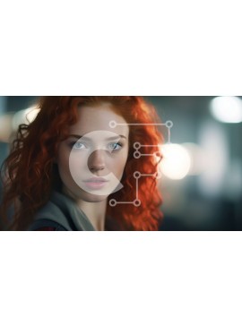 Intra Συλλεκτικό Ξύλινο Παζλ Plywood  4mm - Έντονο πορτρέτο μιας γυναίκας με κόκκινα μαλλιά και πράσινα μάτια με μαύρο δερμάτινο μπουφάν Σε Ξύλινο Κουτί - Διαστάσεις Puzzle: 10x10 cm – 25 κομμάτια