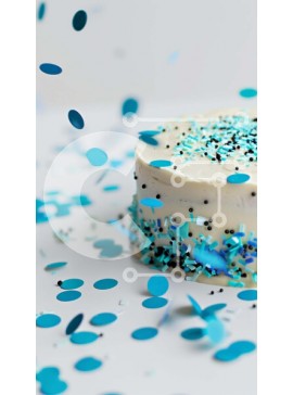 Intra Συλλεκτικό Ξύλινο Παζλ Plywood  4mm - Λευκό κέικ με μπλε και άσπρο κομφετί σε ένα τραπέζι Σε Ξύλινο Κουτί - Διαστάσεις: 10x10 cm – 25 κομμάτια