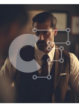 Intra Συλλεκτικό Ξύλινο Παζλ Plywood  4mm - Άνδρας με καφέ κοστούμι που στέκεται σε άδειο δωμάτιο με ορατό μουστάκι Σε Ξύλινο Κουτί - Διαστάσεις Puzzle: 10x10 cm – 25 κομμάτια