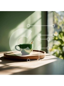 Σετ των 2 Intra Συλλεκτικό Ξύλινο Παζλ Plywood  4mm - Πράσινο φλιτζάνι καφέ στο δίσκο μπροστά από το ανοιχτό παράθυρο Σε Ξύλινο Κουτί - Διαστάσεις: 10x10 cm – 25 κομμάτια
