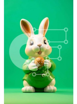 Intra Συλλεκτικό Ξύλινο Παζλ Plywood  4mm - Ειδώλιο λαγουδάκι του Πάσχα με αυγό στο στόμα σε πράσινο φόντο Σε Ξύλινο Κουτί - Διαστάσεις Puzzle: 10x10 cm – 25 κομμάτια