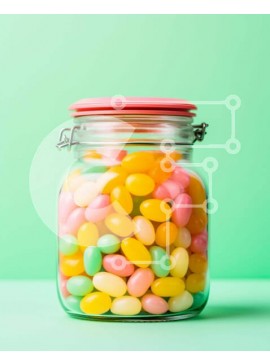 Σετ των 2 Intra Συλλεκτικό Ξύλινο Παζλ Plywood  4mm - Πολύχρωμα φασόλια ζελέ σε γυάλινο βάζο σε πορτοκαλί φόντο Σε Ξύλινο Κουτί - Διαστάσεις: 10x10 cm – 25 κομμάτια