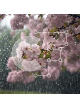 Intra Συλλεκτικό Ξύλινο Παζλ Plywood  4mm - Δέντρο με ροζ άνθη στη βροχή Σε Ξύλινο Κουτί - Διαστάσεις: 10x10 cm – 25 κομμάτια