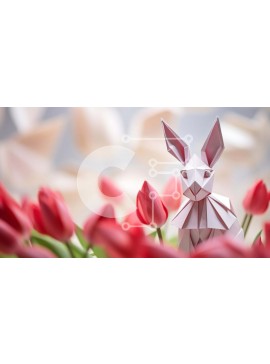Intra Συλλεκτικό Ξύλινο Παζλ Plywood  4mm - Κουνέλι Origami με κόκκινες τουλίπες Σε Ξύλινο Κουτί - Διαστάσεις: 10x10 cm – 25 κομμάτια