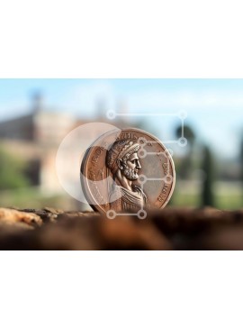 Intra Συλλεκτικό Ξύλινο Παζλ Plywood  4mm - Χάλκινο νόμισμα με το πορτρέτο του Ιουλίου Καίσαρα Σε Ξύλινο Κουτί - Διαστάσεις Puzzle: 10x10 cm – 25 κομμάτια