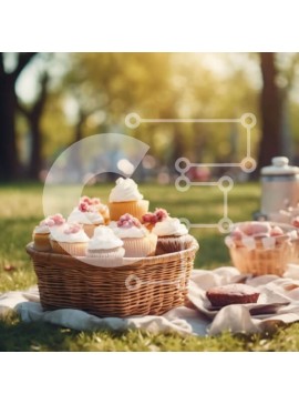 Intra Συλλεκτικό Ξύλινο Παζλ Plywood  4mm - Καλάθι για πικνίκ με cupcakes και επιδόρπια στο πάρκο Σε Ξύλινο Κουτί - Διαστάσεις Puzzle: 10x10 cm – 25 κομμάτια
