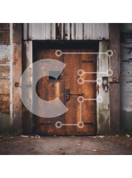 Intra Συλλεκτικό Ξύλινο Παζλ Plywood  4mm - Παλιά σκουριασμένη πόρτα μπροστά από το κτίριο Σε Ξύλινο Κουτί - Διαστάσεις Puzzle: 10x10 cm – 25 κομμάτια