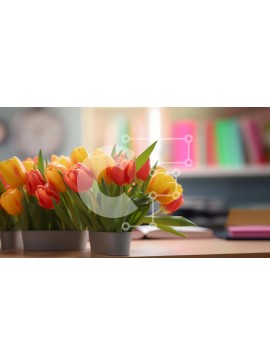 Intra Συλλεκτικό Ξύλινο Παζλ Plywood  4mm - Τραπέζι με λουλούδια σε γλάστρες και ρολόι σε ρύθμιση γραφείου Σε Ξύλινο Κουτί - Διαστάσεις Puzzle: 10x10 cm – 25 κομμάτια