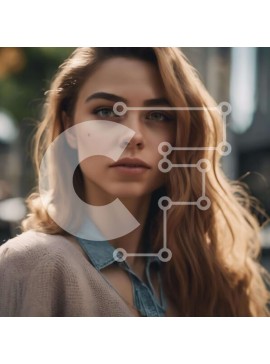 Intra Συλλεκτικό Ξύλινο Παζλ Plywood  4mm - Νεαρή γυναίκα στο City Street με κατάλευκη ζακέτα Σε Ξύλινο Κουτί - Διαστάσεις Puzzle: 10x10 cm – 25 κομμάτια