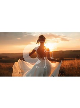 Σετ των 2 Intra Συλλεκτικό Ξύλινο Παζλ Plywood  4mm - Κομψή γυναίκα με λευκό φόρεμα στο ηλιοβασίλεμα Σε Ξύλινο Κουτί - Διαστάσεις: 10x10 cm – 25 κομμάτια