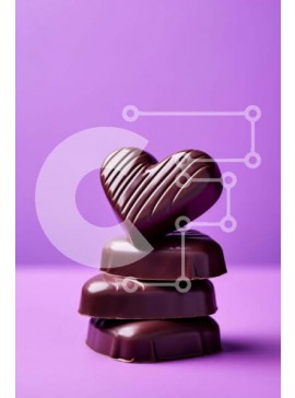 Σετ των 2 Intra Συλλεκτικό Ξύλινο Παζλ Plywood  4mm - Στοίβα από καραμέλες σε σχήμα καρδιάς σοκολάτας σε μωβ φόντο Σε Ξύλινο Κουτί - Διαστάσεις: 10x10 cm – 25 κομμάτια