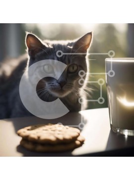 Intra Συλλεκτικό Ξύλινο Παζλ Plywood  4mm - Γκρίζα γάτα που κάθεται μπροστά από μπισκότα και γάλα Σε Ξύλινο Κουτί - Διαστάσεις: 10x10 cm – 25 κομμάτια
