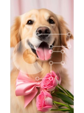 Σετ των 2 Intra Συλλεκτικό Ξύλινο Παζλ Plywood  4mm - Σκύλος Γκόλντεν Ριτρίβερ με ροζ τριαντάφυλλα Σε Ξύλινο Κουτί - Διαστάσεις: 10x10 cm – 25 κομμάτια