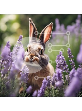 Intra Συλλεκτικό Ξύλινο Παζλ Plywood  4mm - Περίεργο κουνέλι ανάμεσα στα λουλούδια λεβάντας Σε Ξύλινο Κουτί - Διαστάσεις: 10x10 cm – 25 κομμάτια