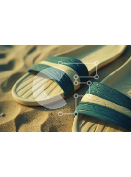 Intra Συλλεκτικό Ξύλινο Παζλ Plywood  4mm - Μπλε και άσπρα σανδάλια διαφανειών σε άμμο παραλίας Σε Ξύλινο Κουτί - Διαστάσεις Puzzle: 10x10 cm – 25 κομμάτια