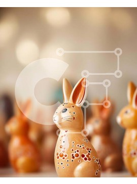 Intra Συλλεκτικό Ξύλινο Παζλ Plywood  4mm - Επίδειξη κεραμικών ειδωλίων πασχαλινών λαγουδάκι Σε Ξύλινο Κουτί - Διαστάσεις Puzzle: 10x10 cm – 25 κομμάτια