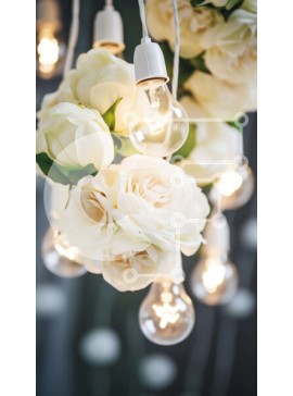 Intra Συλλεκτικό Ξύλινο Παζλ Plywood  4mm - Μπουκέτο με λευκά λουλούδια και λαμπτήρες Σε Ξύλινο Κουτί - Διαστάσεις Puzzle: 10x10 cm – 25 κομμάτια