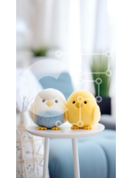 Intra Συλλεκτικό Ξύλινο Παζλ Plywood  4mm - Κίτρινα και άσπρα γεμιστά πουλιά στο τραπέζι στο σαλόνι Σε Ξύλινο Κουτί - Διαστάσεις Puzzle: 10x10 cm – 25 κομμάτια