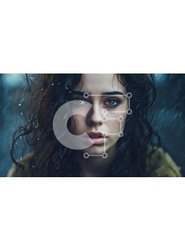 Σετ των 2 Intra Συλλεκτικό Ξύλινο Παζλ Plywood  4mm - Όμορφη εικόνα μιας νεαρής γυναίκας που στέκεται στη βροχή με μαύρο δερμάτινο μπουφάν και σκισμένο τζιν Σε Ξύλινο Κουτί - Διαστάσεις: 10x10 cm – 25 κομμάτια