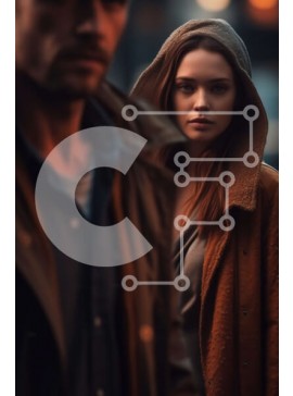 Intra Συλλεκτικό Ξύλινο Παζλ Plywood  4mm - Έντονη στιγμή στο City Street: Woman and Man in Brown and Black Σε Ξύλινο Κουτί - Διαστάσεις Puzzle: 10x10 cm – 25 κομμάτια