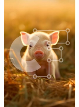 Σετ των 2 Intra Συλλεκτικό Ξύλινο Παζλ Plywood  4mm - Χαριτωμένη εικόνα ενός μικρού λευκού γουρουνιού σε ένα χωράφι με ξηρό σανό Σε Ξύλινο Κουτί - Διαστάσεις: 10x10 cm – 25 κομμάτια