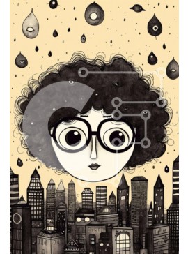 Intra Συλλεκτικό Ξύλινο Παζλ Plywood  4mm - Χαρακτήρας κινουμένων σχεδίων με γυαλιά στο αστικό τοπίο Σε Ξύλινο Κουτί - Διαστάσεις Puzzle: 10x10 cm – 25 κομμάτια