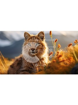 Intra Συλλεκτικό Ξύλινο Παζλ Plywood  4mm - Λυγξ σε ένα χωράφι με ψηλό γρασίδι και λουλούδια Σε Ξύλινο Κουτί - Διαστάσεις: 10x10 cm – 25 κομμάτια